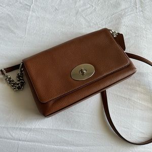 COACH brown cross body purse, barely used in great condition silver hardware